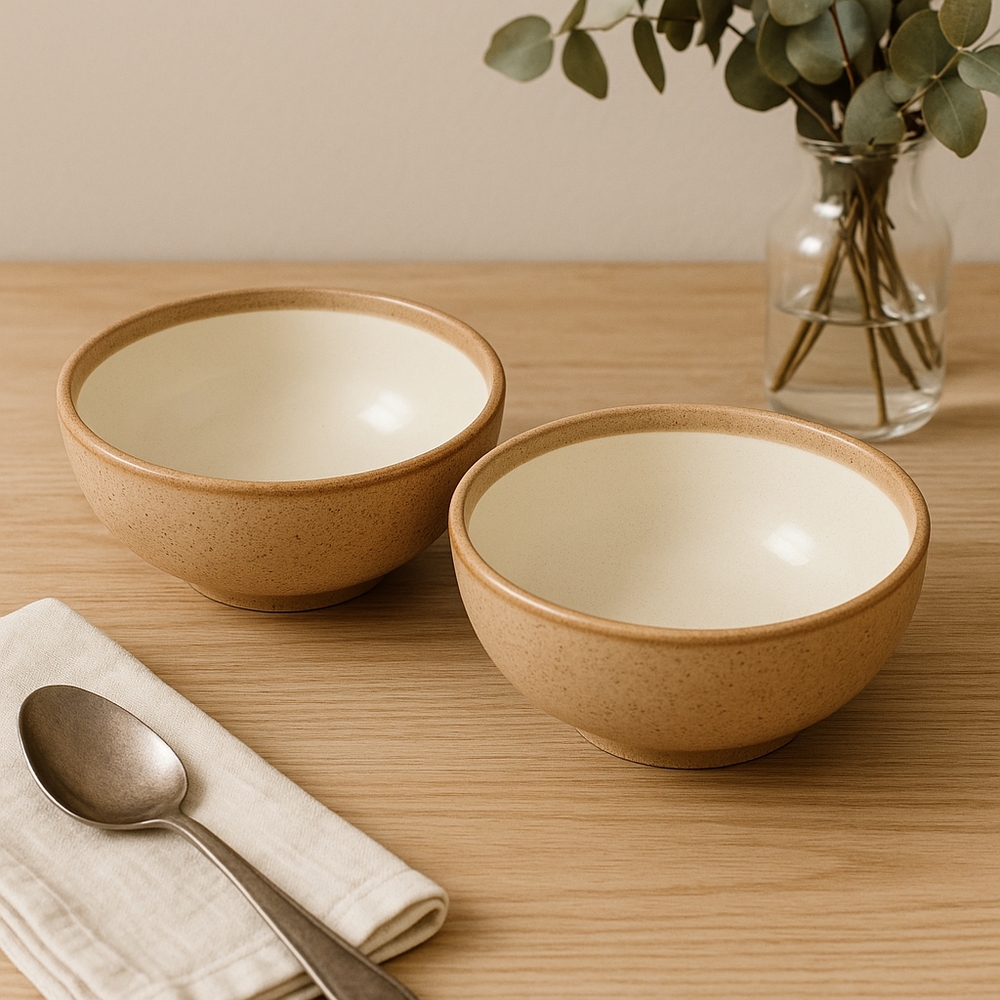 Vintage Noritake Stoneware “Madera Ivory” Coupe Bowls – Set of 2 – 6.5”